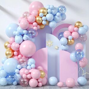 216-Piece Elephant-Themed Gender Reveal Decoration Set. Pink And Blue Gender Reveal Balloon Arch, Backdrop, and Table Settings