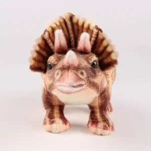 12.6" Brown Triceratops stuffed toy.